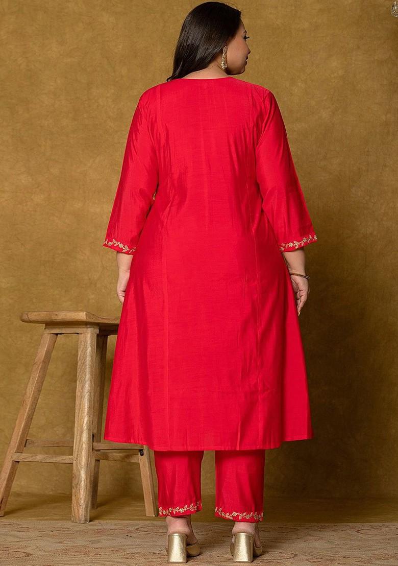 Fuchsia Floral Print Poly Blend Kurta Set