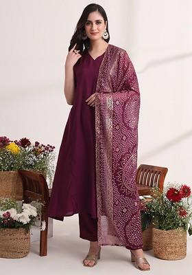 Purple Solid Poly Blend Kurta Set