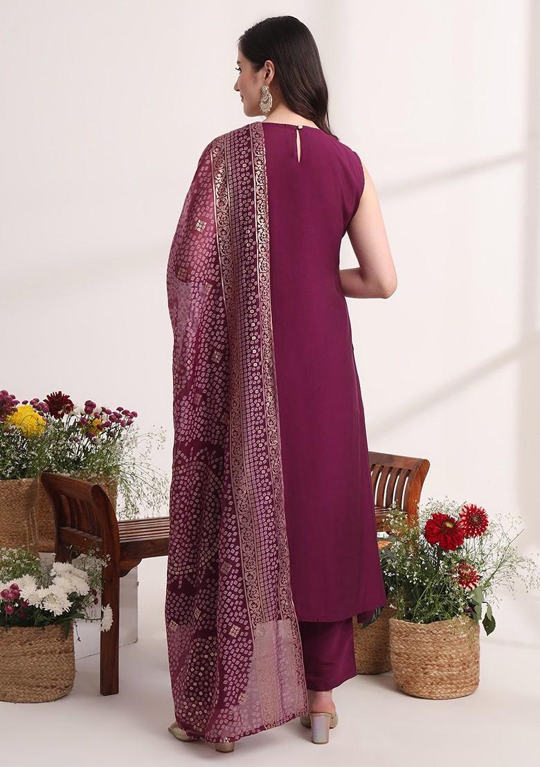 Purple Solid Poly Blend Kurta Set