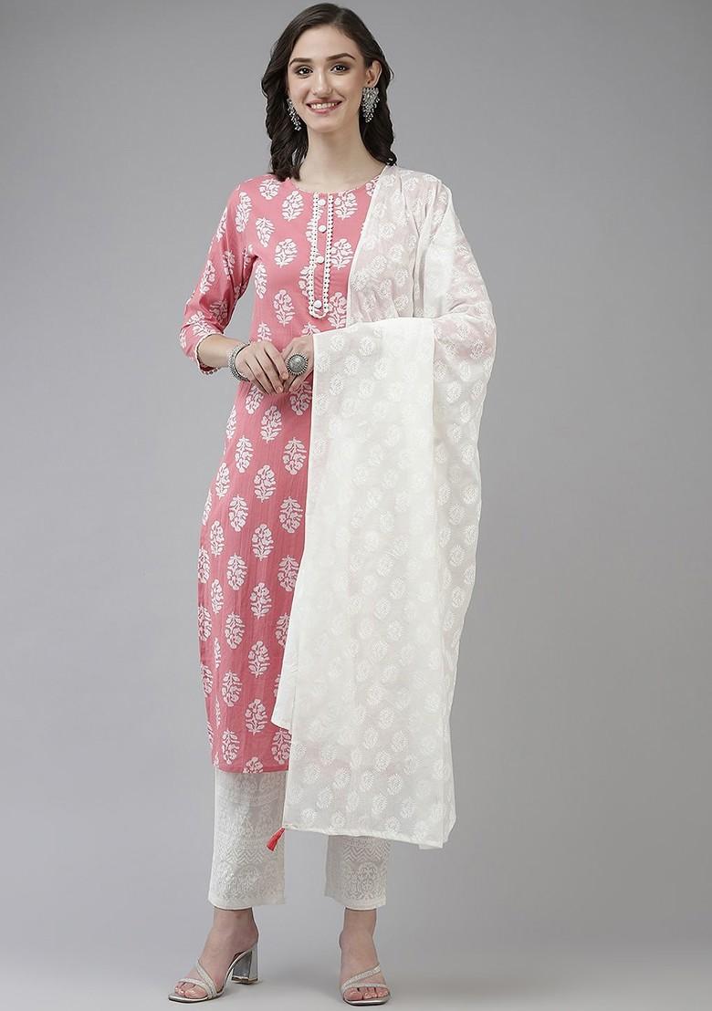 Pink Printed Cotton Kurta Set