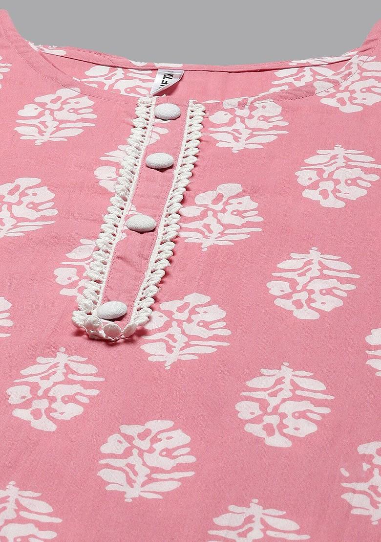 Pink Printed Cotton Kurta Set