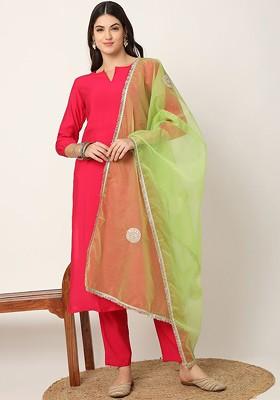 Pink Solid Poly Blend Kurta Set