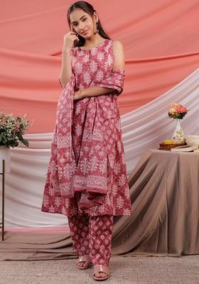 Pink Printed Cotton Kurta Set