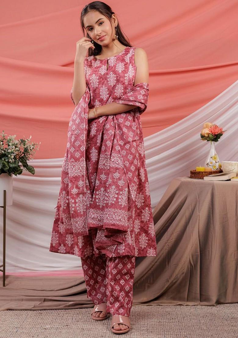 Pink Printed Cotton Kurta Set