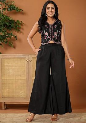Black Embroidered Silk Fusion Set