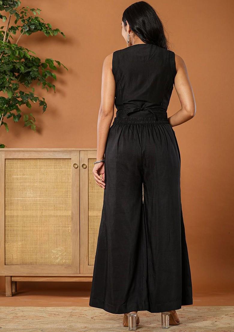 Black Embroidered Silk Fusion Set