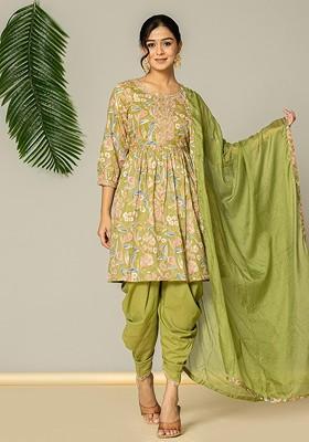 Green Floral Print Cotton Kurta Set