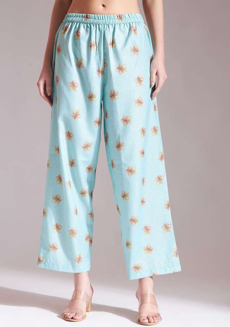 Sea Green Floral Print Poly Blend Kurta Set - Indya