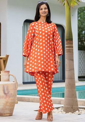Orange Printed Cotton Fusion Set