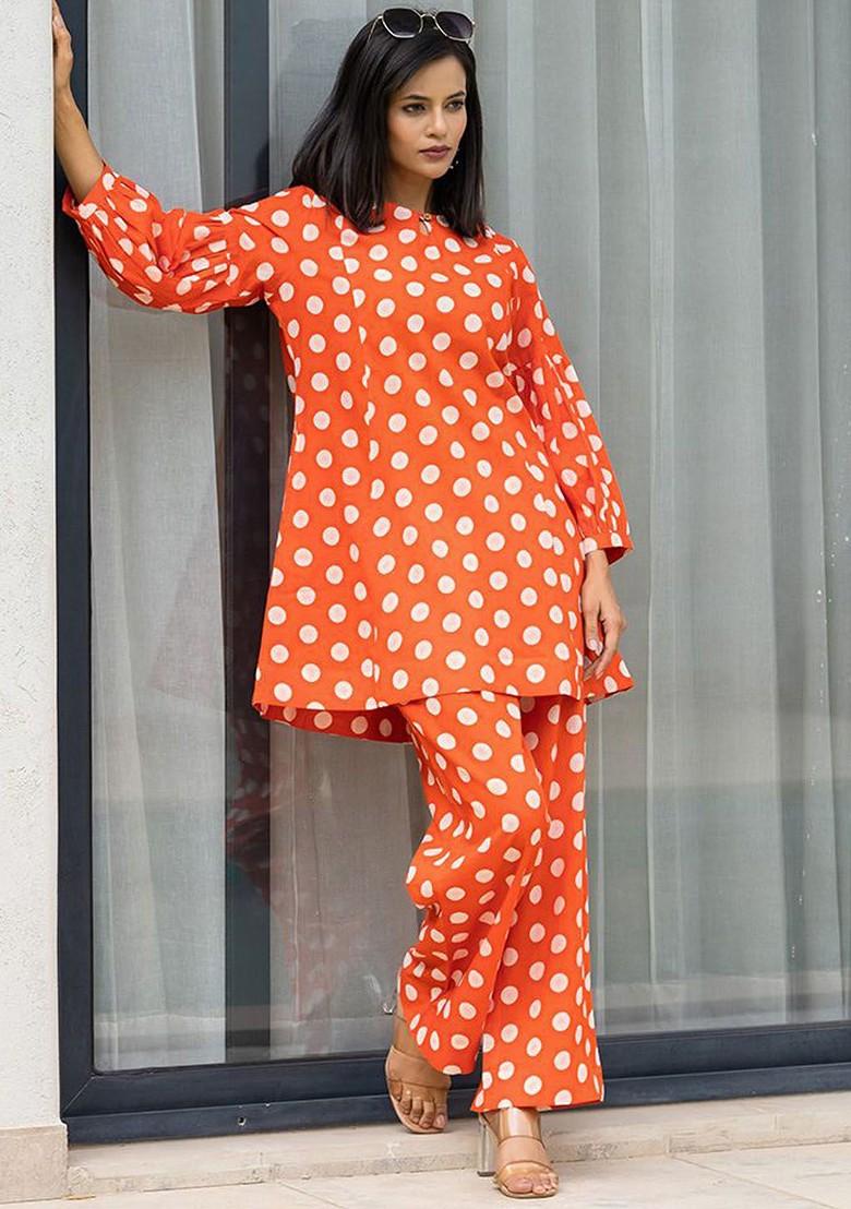 Orange Printed Cotton Fusion Set