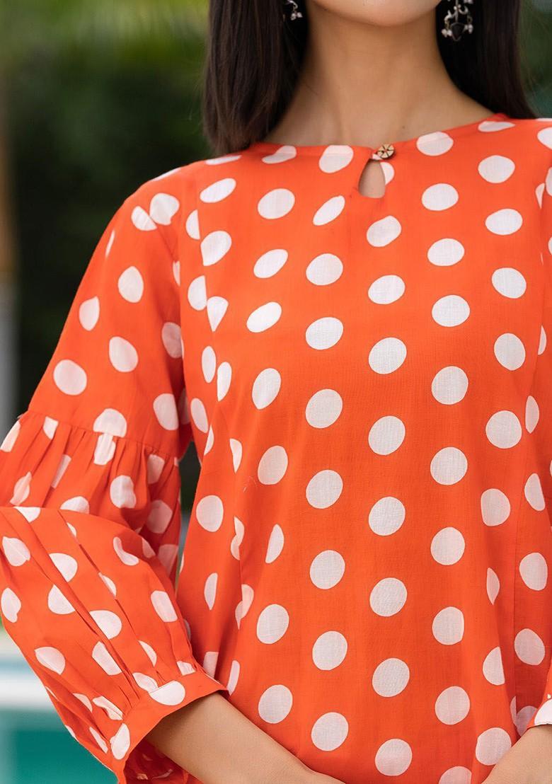 Orange Printed Cotton Fusion Set
