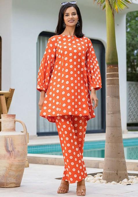 Orange Printed Cotton Fusion Set