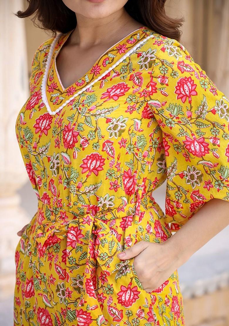 Yellow Printed Poly Blend Jumpsuit