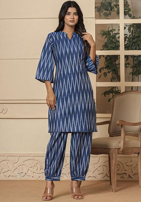 Blue Printed Cotton Fusion Set