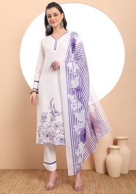 White Embroidered Cotton Kurta Set