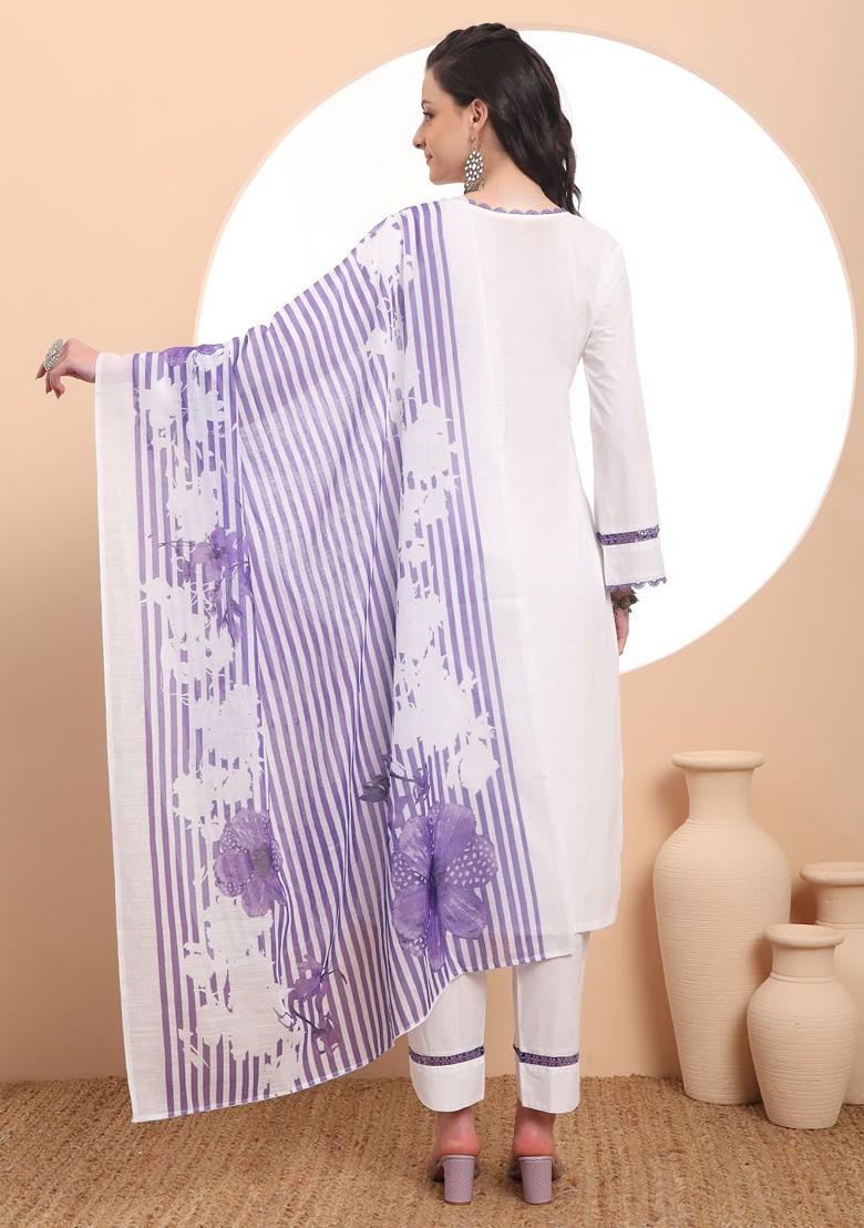 White Embroidered Cotton Kurta Set