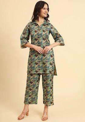 Blue Printed Cotton Fusion Set