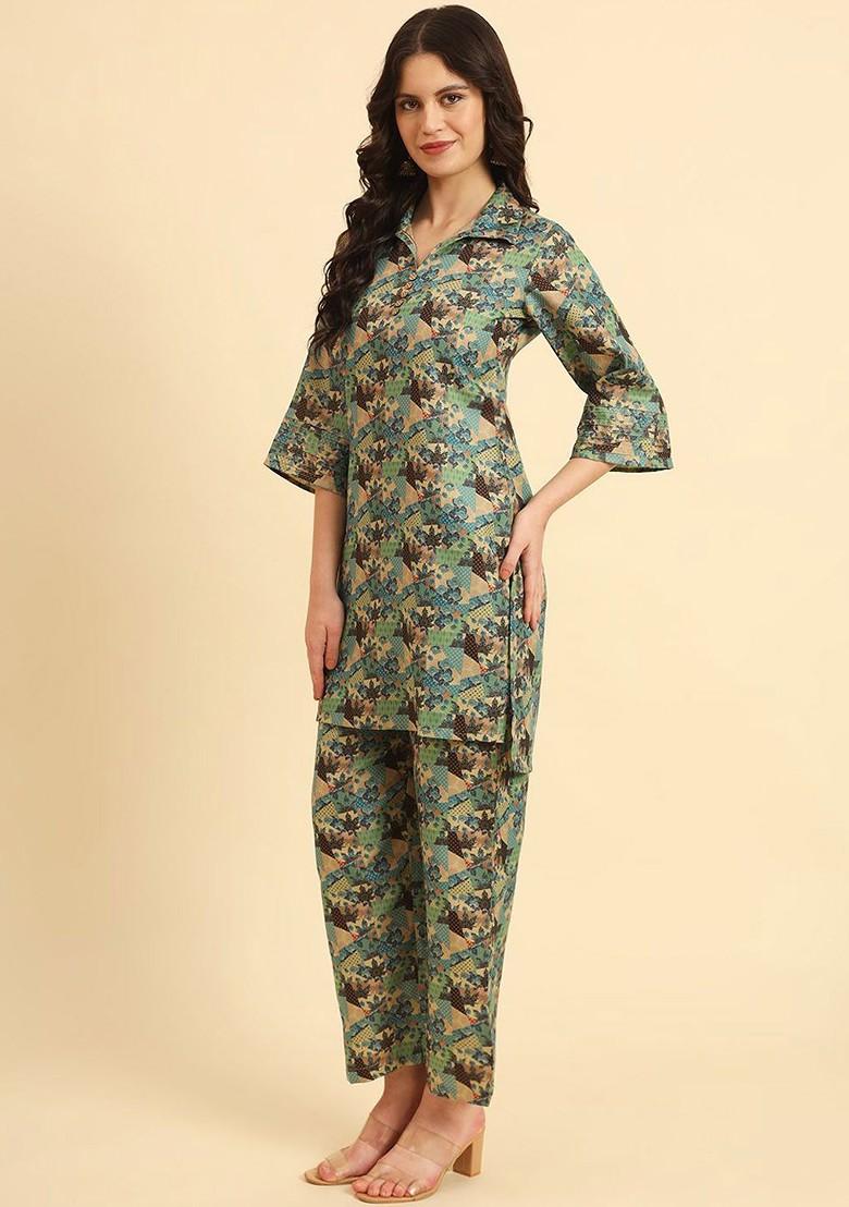 Blue Printed Cotton Fusion Set