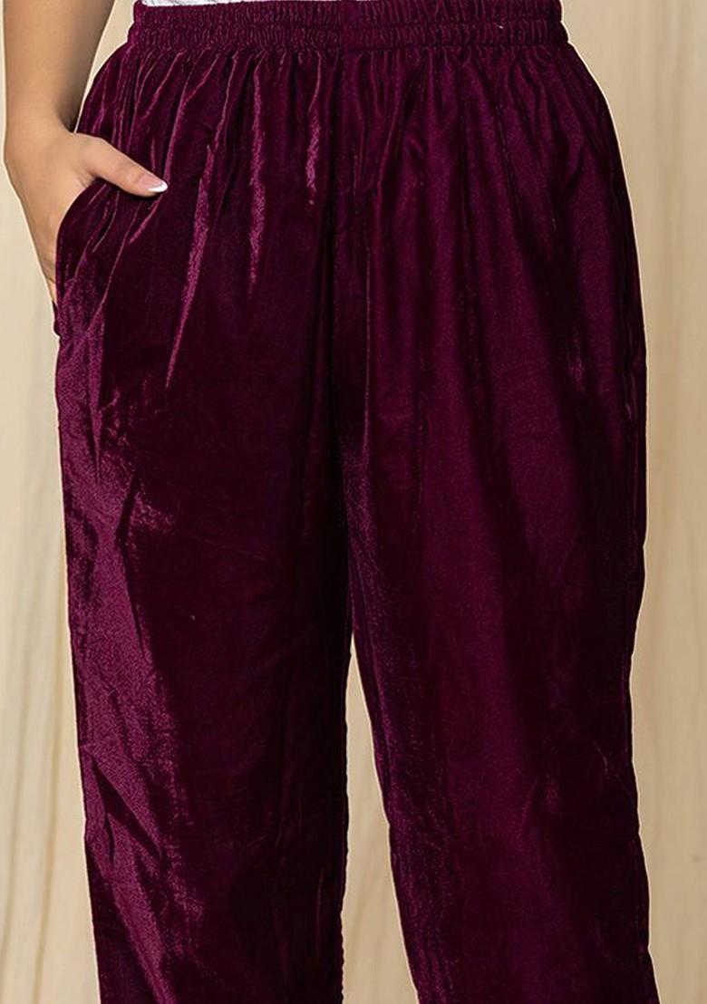 Purple Embroidered Velvet Fusion Set