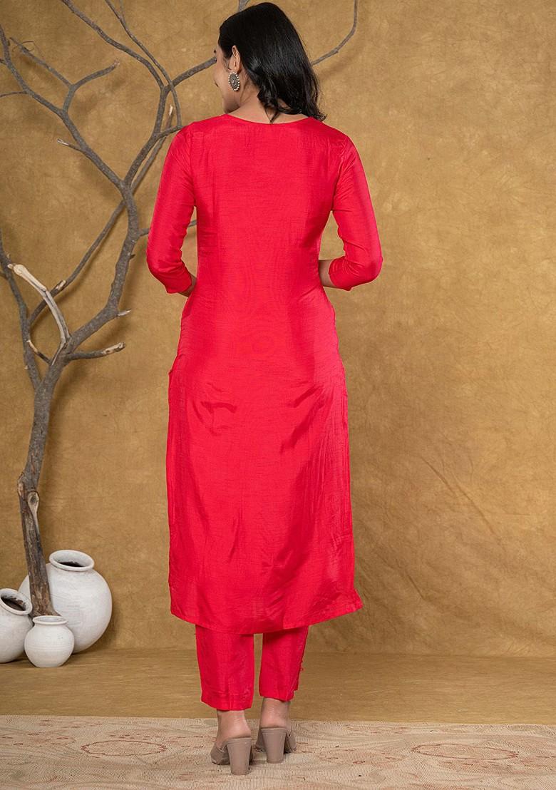 Pink Floral Print Silk Kurta Set