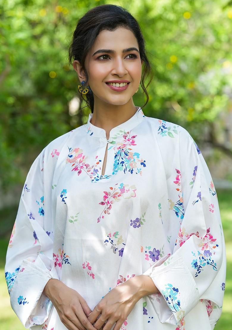 White Floral Print Poly Blend Co-Ord Set