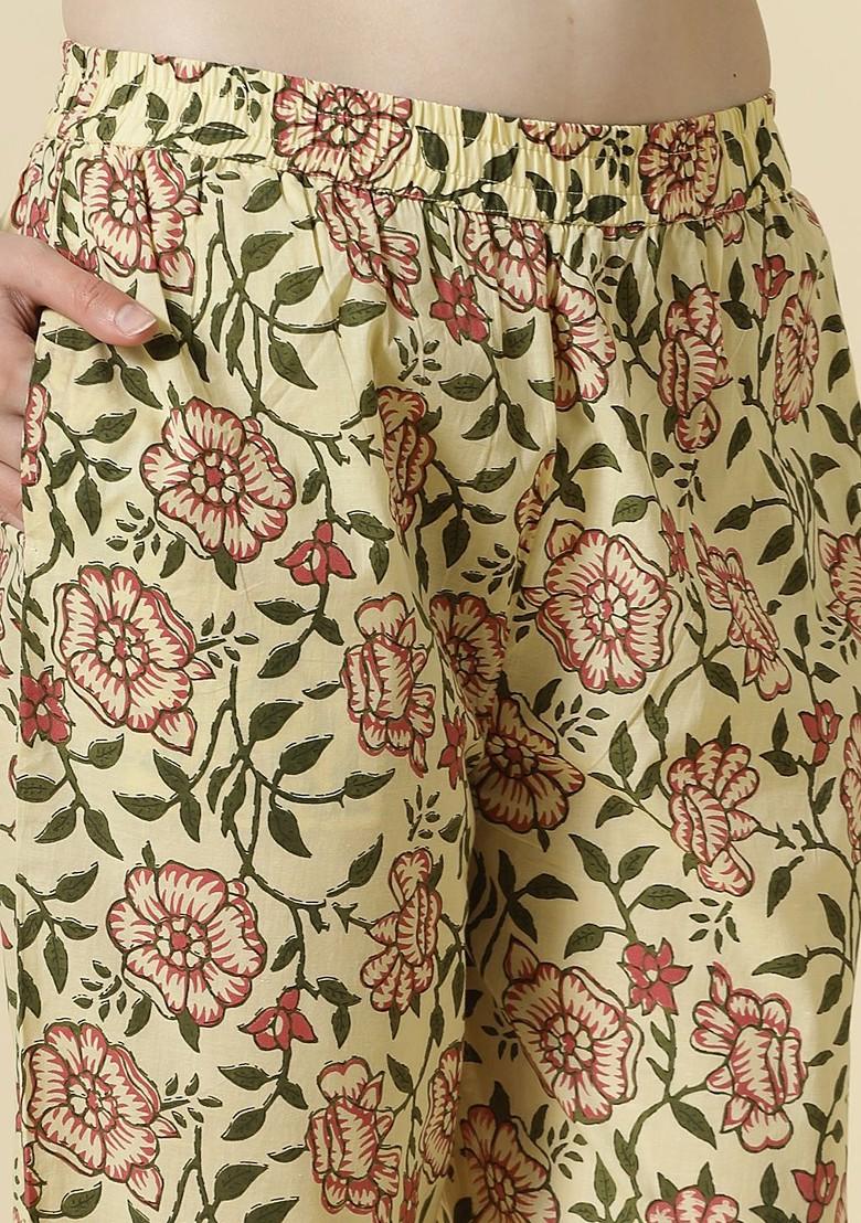Cream Floral Print Cotton Kurta Set