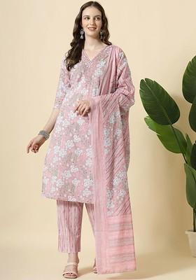 Pink Floral Print Cotton Kurta Set