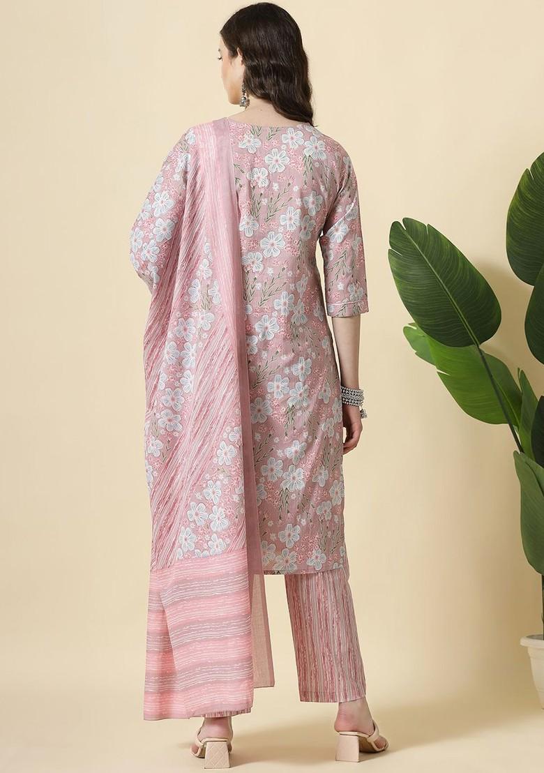 Pink Floral Print Cotton Kurta Set