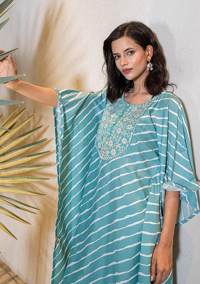 Blue Embroidered Poly Blend Kurta Set