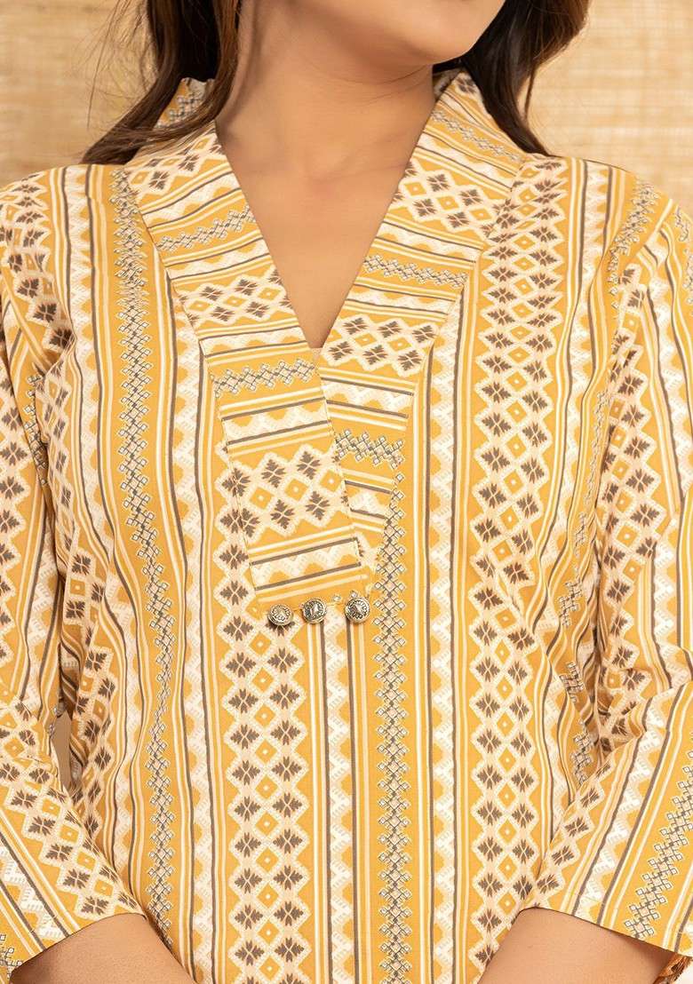 Yellow Printed Cotton Co Ord Set - Indya