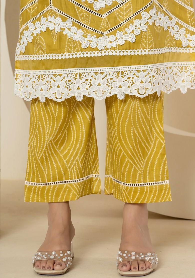 Yellow Embroidered Cotton Kurta Set