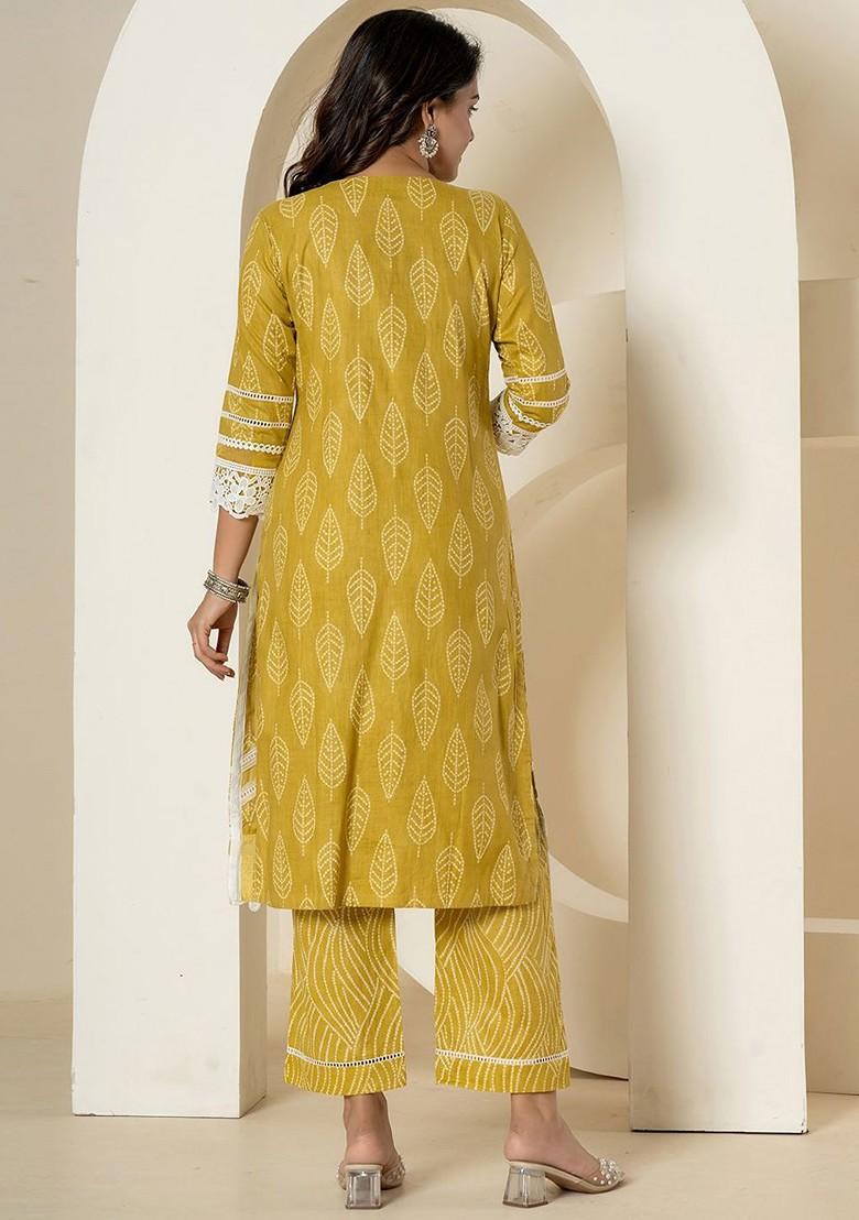 Yellow Embroidered Cotton Kurta Set
