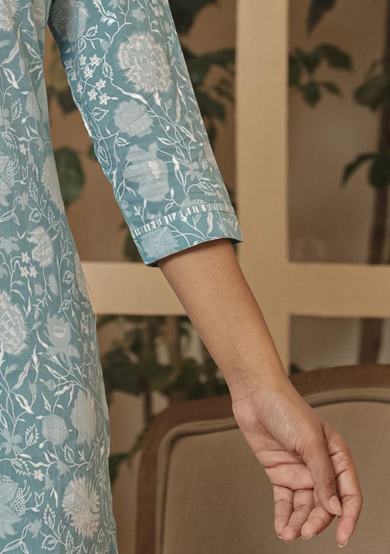 Green Embroidered Cotton Kurta Set