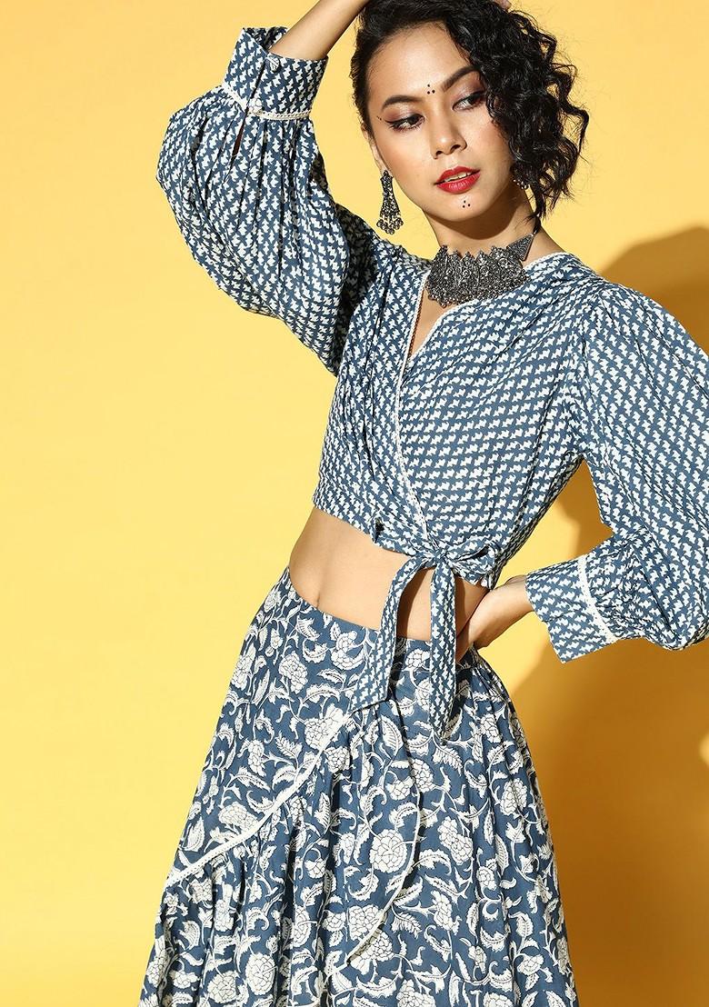 Blue Printed Poly Blend Co-Ord Set