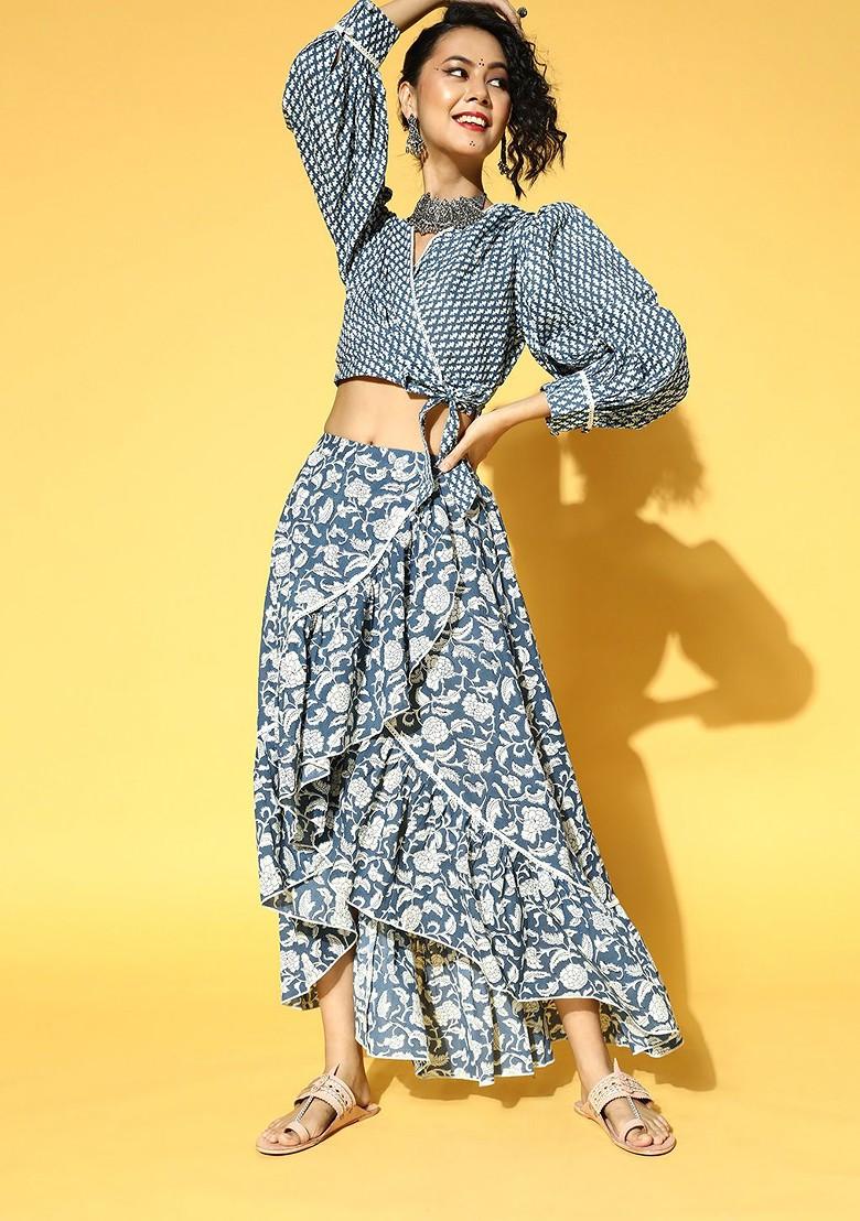 Blue Printed Poly Blend Co-Ord Set