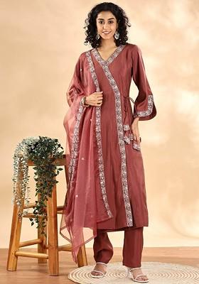 Purple Embroidered Silk Kurta Set