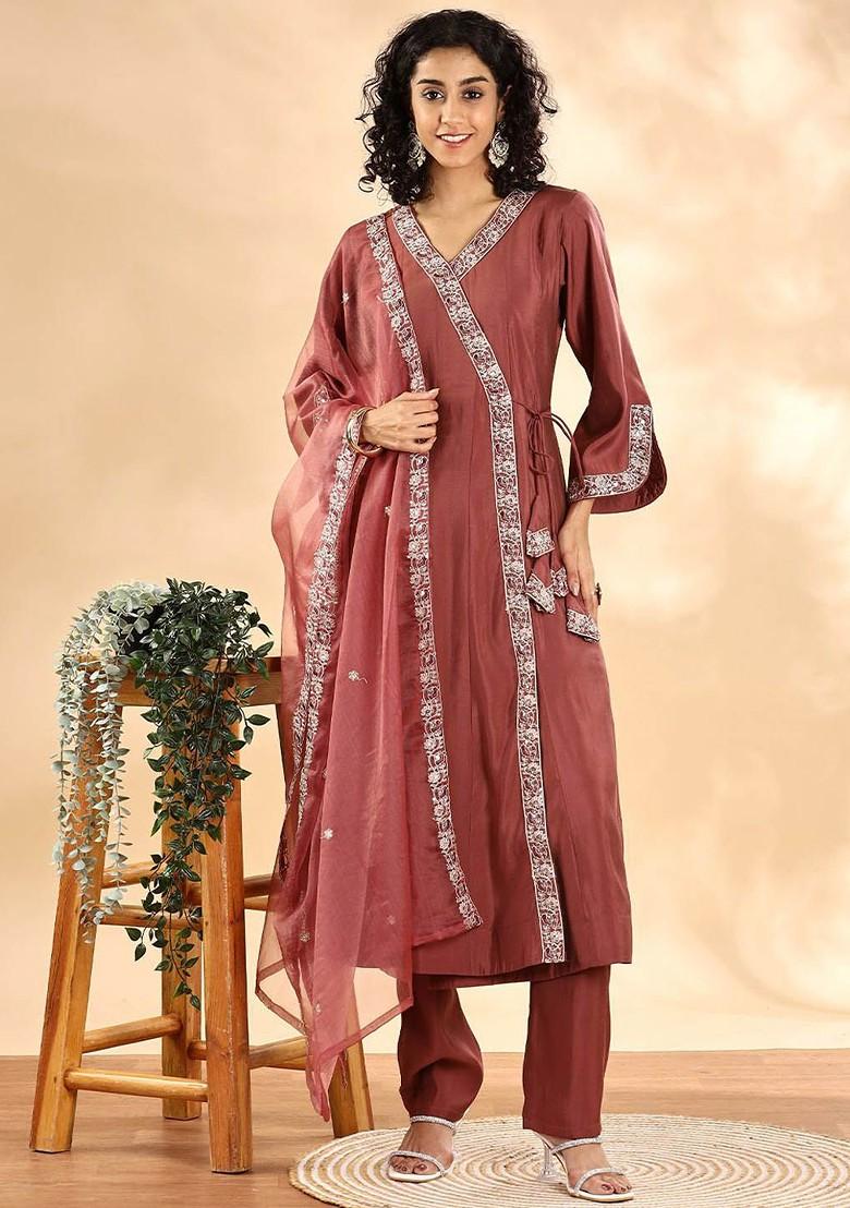 Purple Embroidered Silk Kurta Set