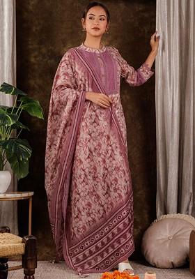 Purple Embroidered Cotton Kurta Set