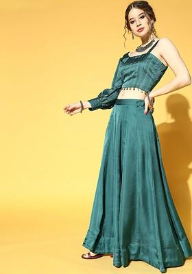 Green Printed Poly Blend Co-Ord Set