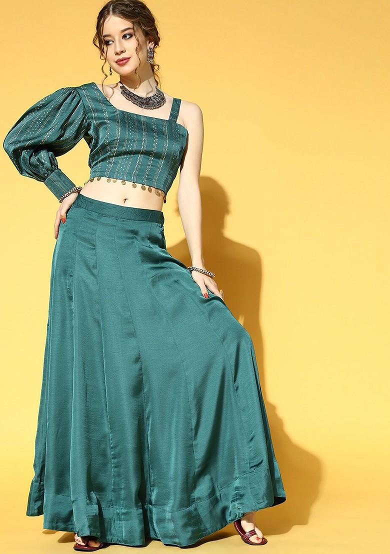 Green Printed Poly Blend Co-Ord Set