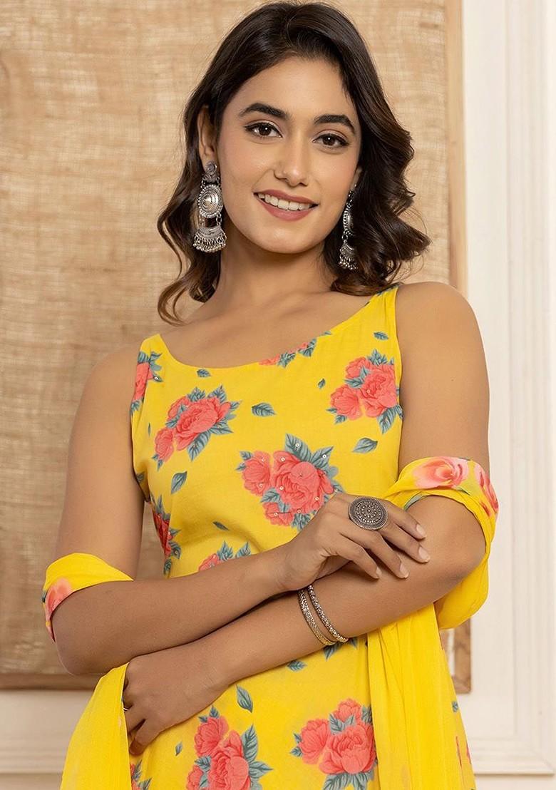 Yellow Embroidered Cotton Kurta Set