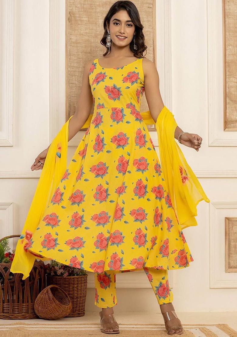 Yellow Embroidered Cotton Kurta Set