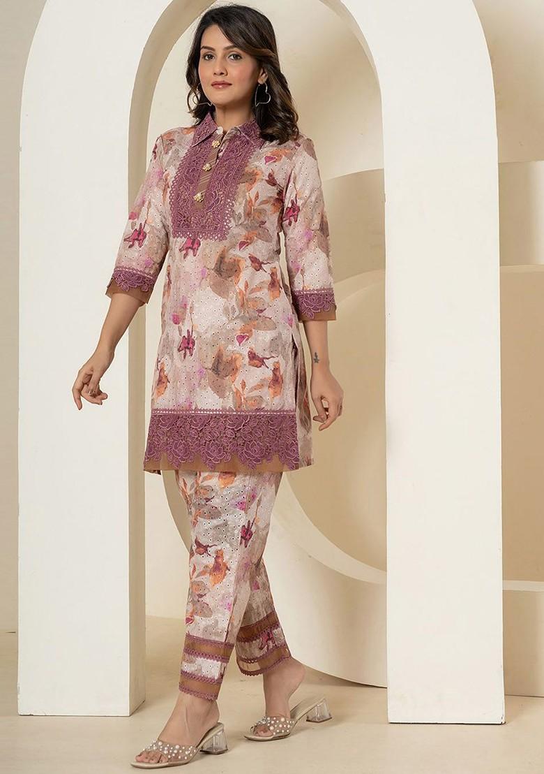 Purple Printed Cotton Co-Ord Set