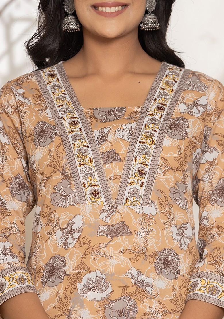 Yellow Embroidered Cotton Kurta Set