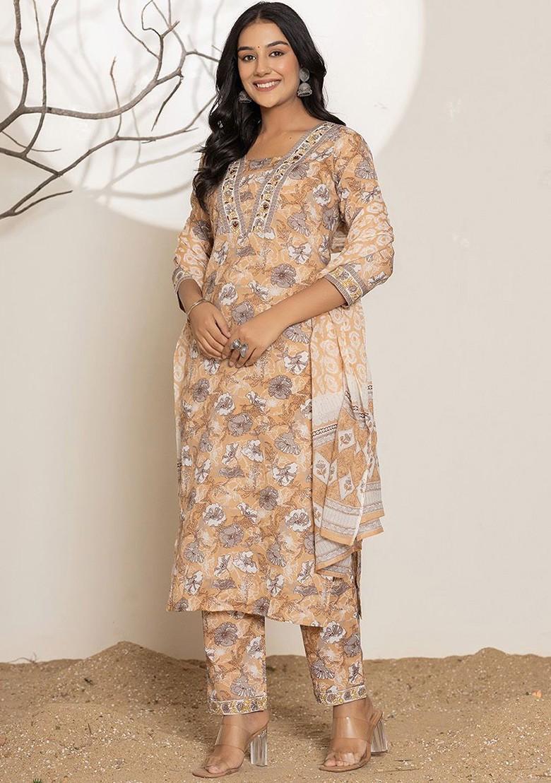 Yellow Embroidered Cotton Kurta Set