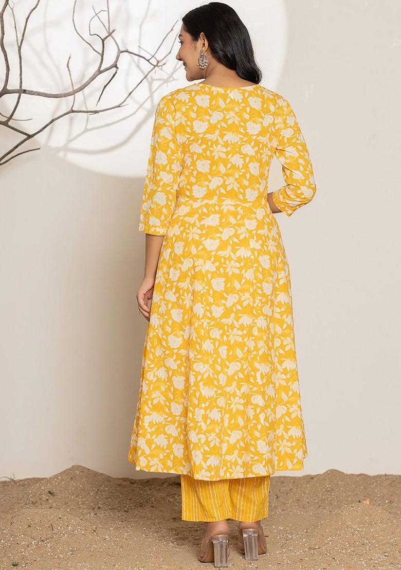 Yellow Printed Cotton Kurta Set