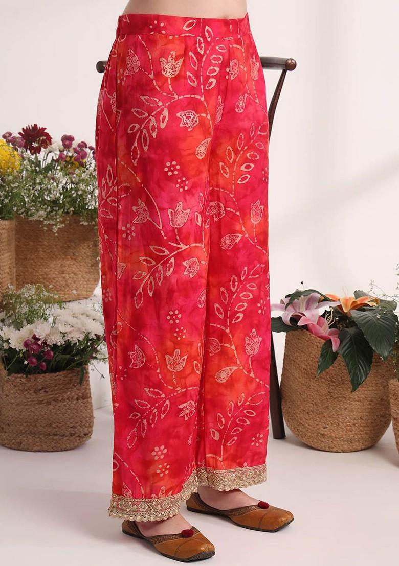 Pink Printed Poly Blend Kurta Set