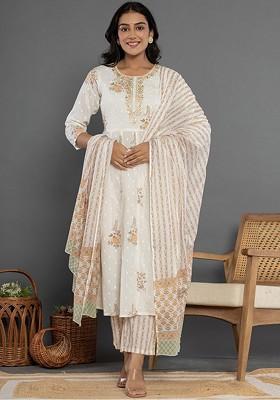 Yellow Embroidered Cotton Kurta Set