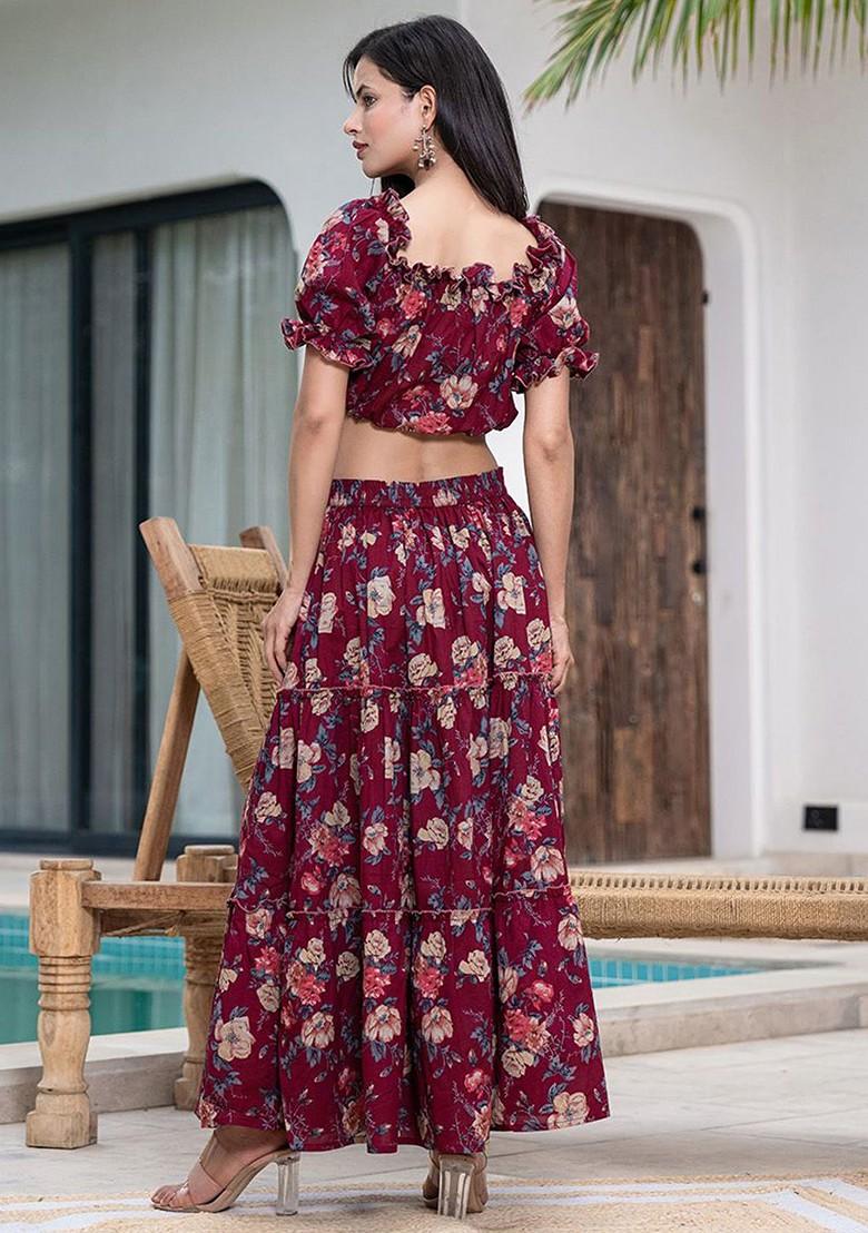 Maroon Printed Cotton Co-Ord Set
