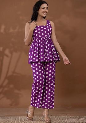 Purple Printed Cotton Co-Ord Set